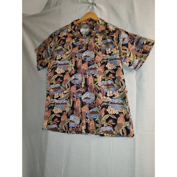 High Surf Island Men's Hawaiian Shirt Black W/Birds & Flowers Size Medium - Picture 8 of 8